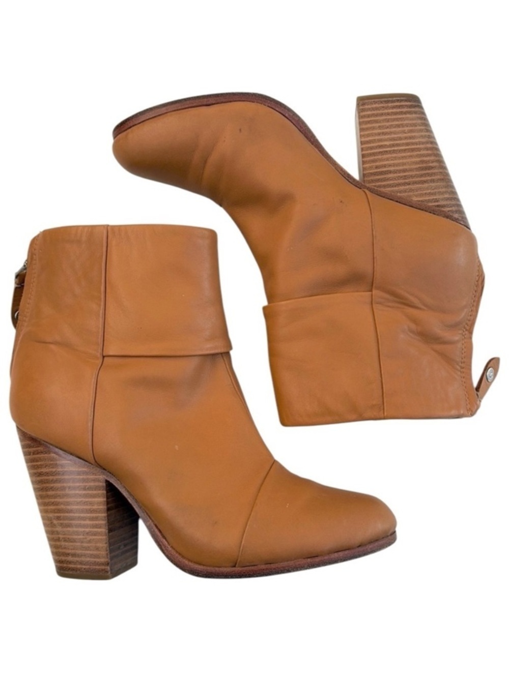 Rag & Bone Leather Newbury Heeled Ankle Boots Tan Size 7.5